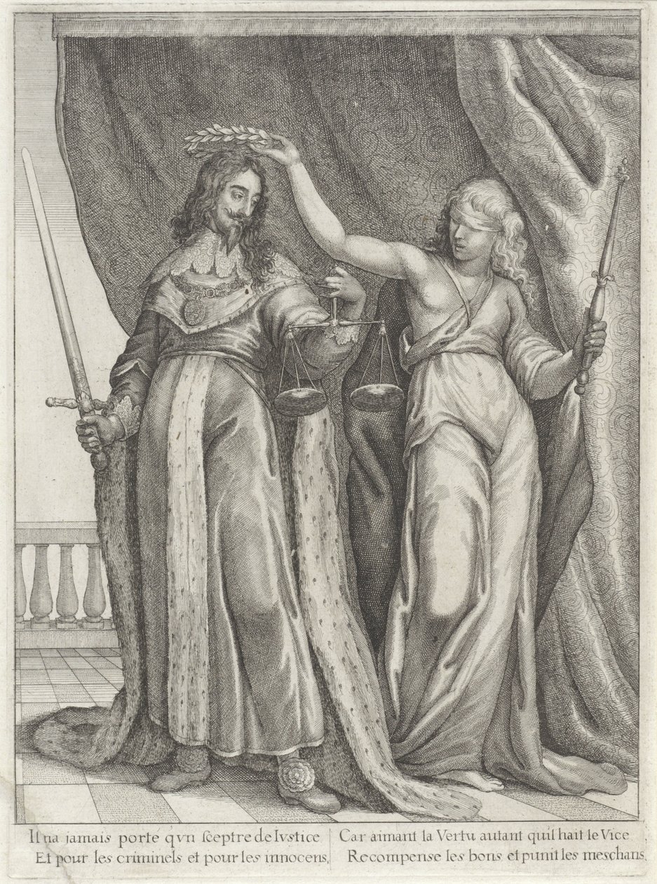 König Karl I. von England, gekrönt von Justitia von Wenceslaus Hollar