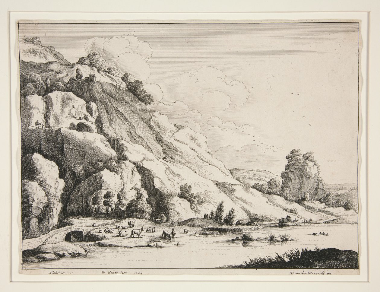 Landschaft mit einer Steinbrücke von Wenceslaus Hollar