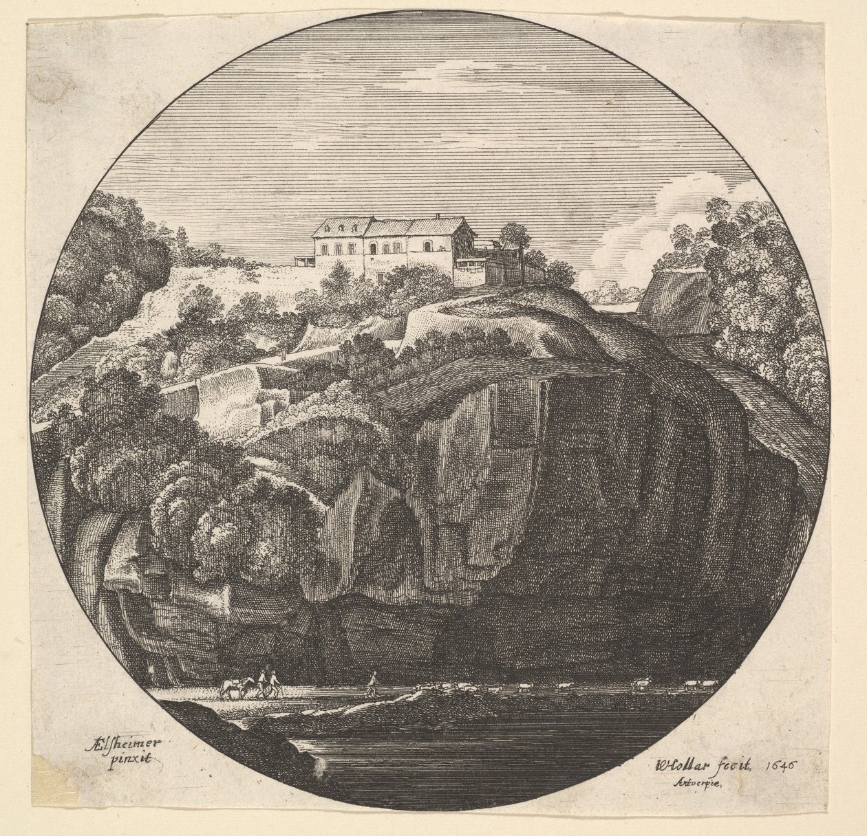 Landschaft mit einem Haus auf Klippen, 1646 von Wenceslaus Hollar