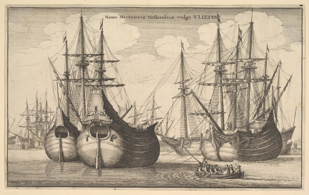 Naues Mercantoriæ Hollandicæ, vulgo VLIETEN Niederländische Frachtschiffe oder Flöten, 1647 von Wenceslaus Hollar