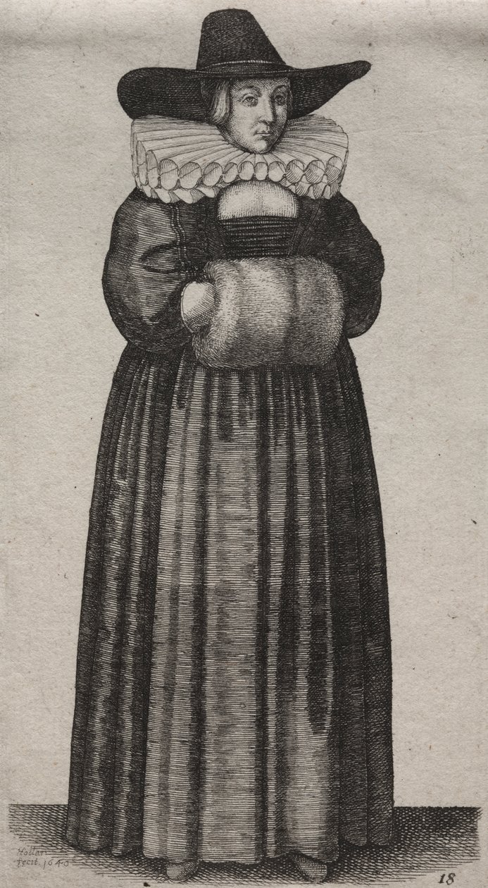 Die Frau mit einem männlichen Hut und hellem Muff von Wenceslaus Hollar
