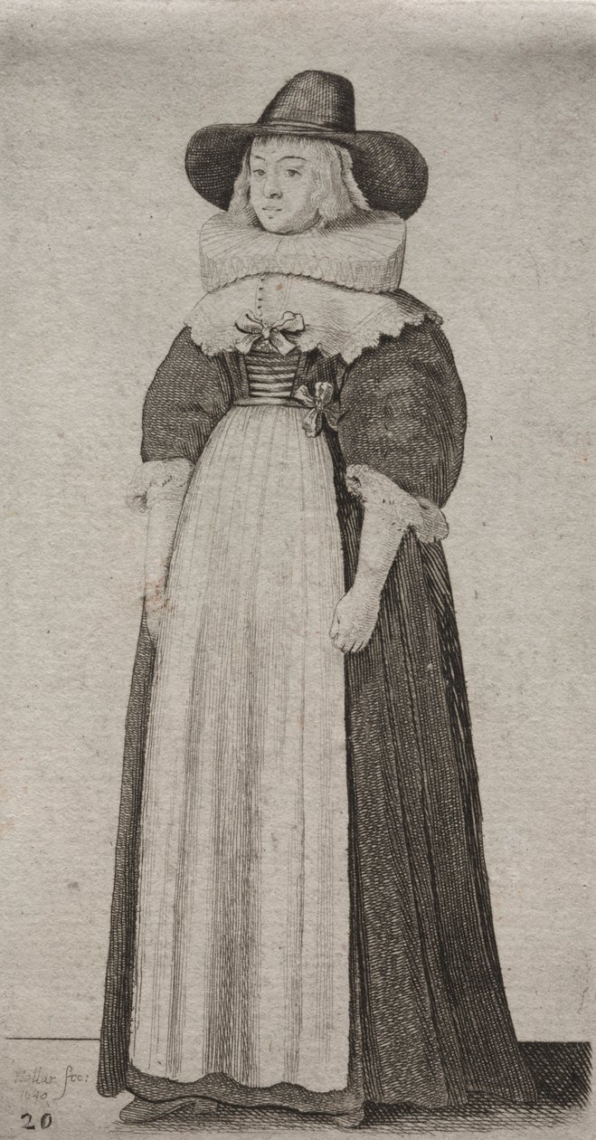 Die Frau mit einem männlichen Hut und geschnürtem Mieder von Wenceslaus Hollar