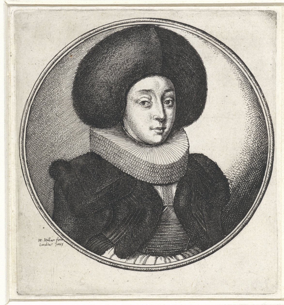 Frau mit Halskrause und großer Pelzmütze von Wenceslaus Hollar