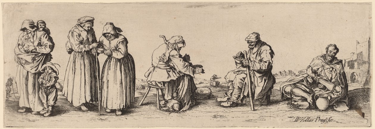 Sechs Männer und Frauen Bettler von Wenceslaus Hollar after Jacques Callot