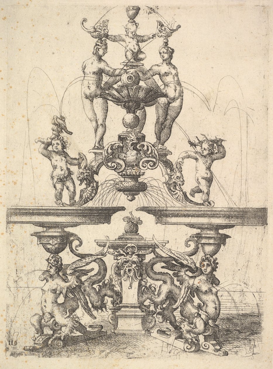 Entwurf für einen Brunnen, Tafel 119 aus Dietterlins Architectura, 1598 von Wendel Dietterlin the Elder