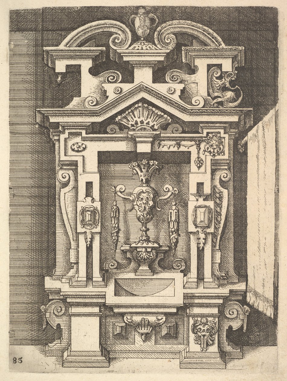 Entwurf für ein Lavabo, Platte 85 aus Dietterlins Architectura, 1598 von Wendel Dietterlin the Elder