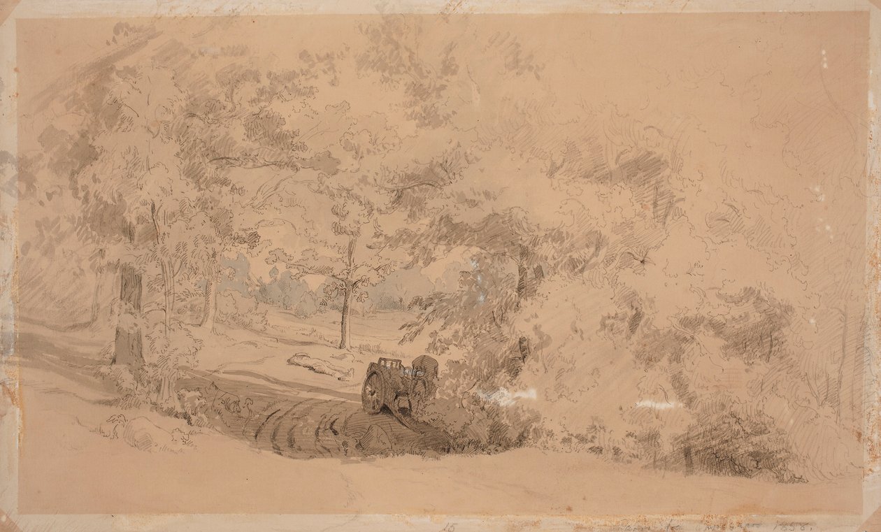 Waldlandschaft mit Pferd und Wagen von Werner Holmberg