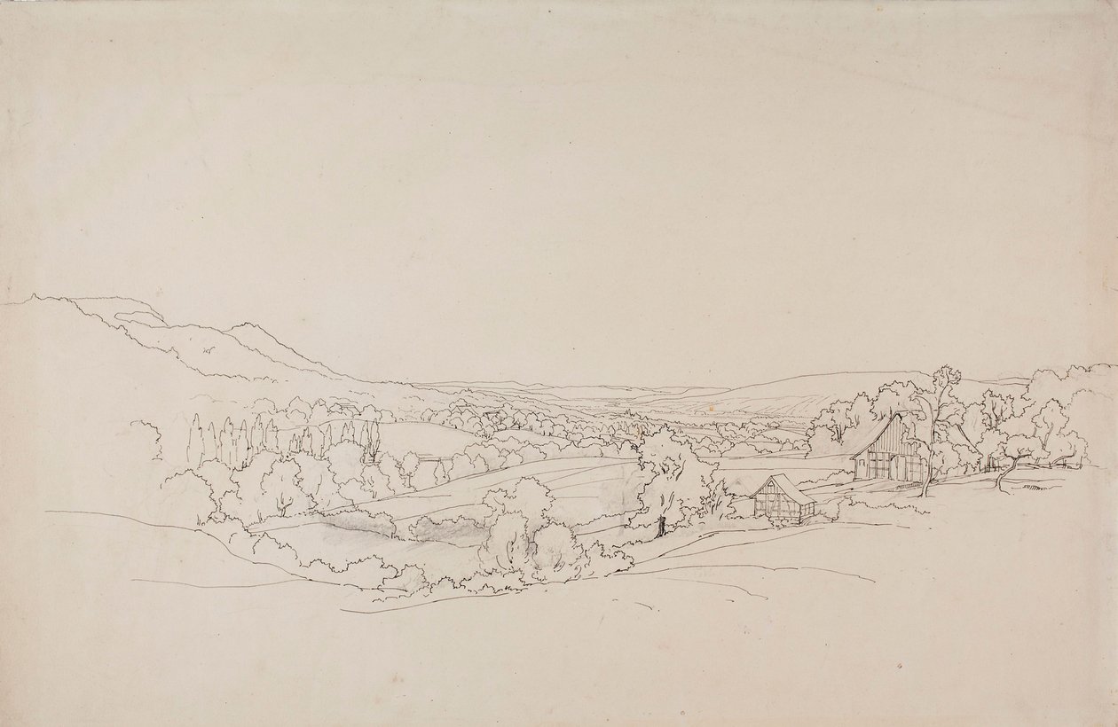 Hügelige Landschaft mit Gitterhäusern von Werner Holmberg