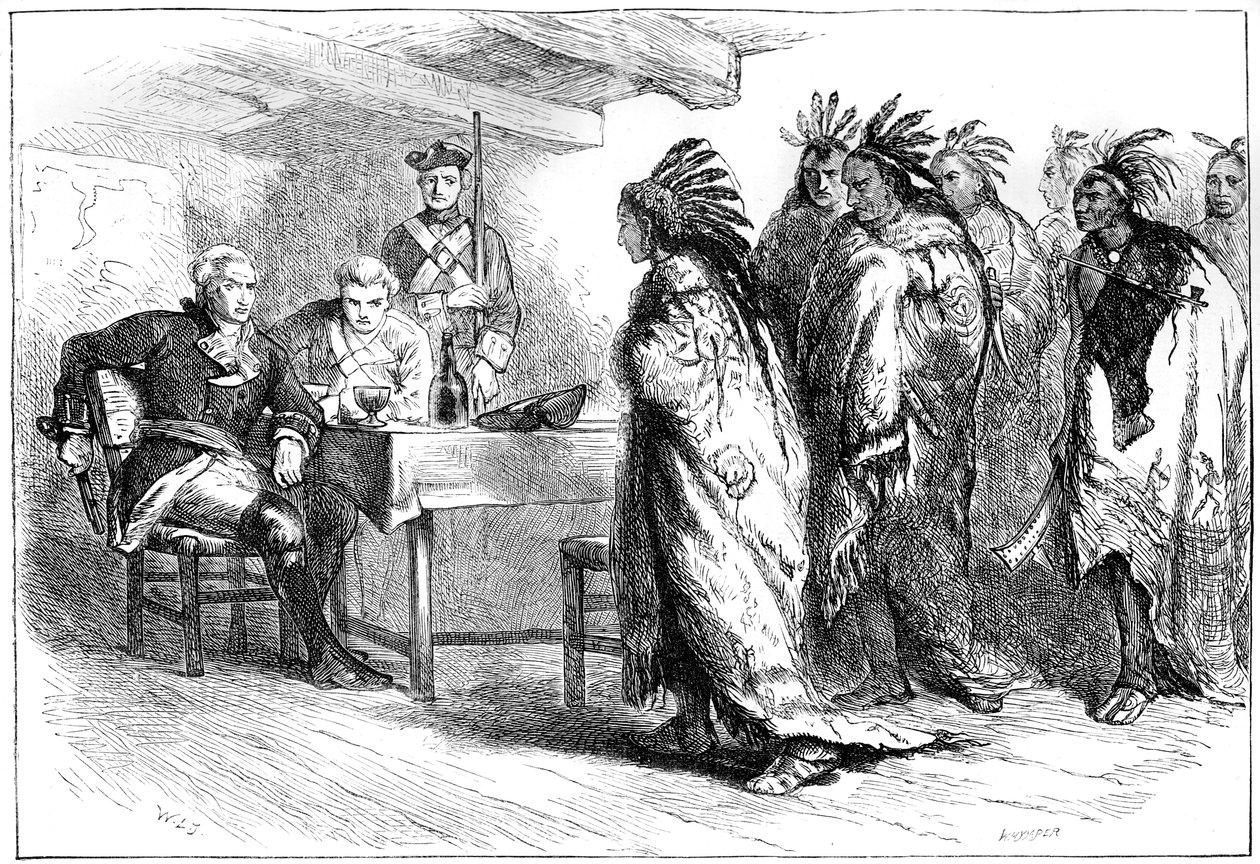 Besuch von Pontiac und den Indianern bei Major Gladwin, 1763, ca. 1880 von Whymper