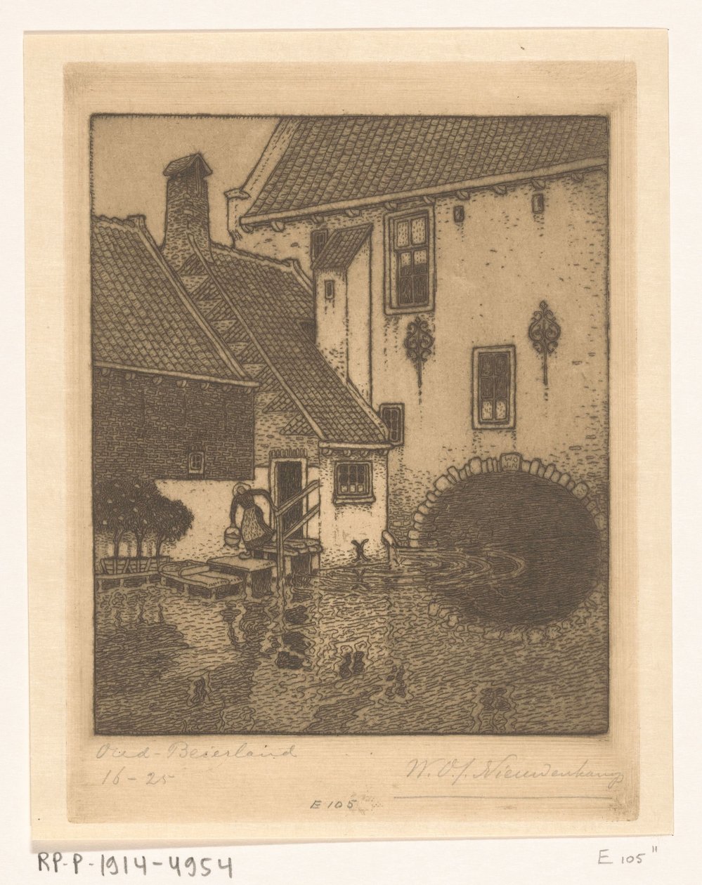 Rückseite des Rathauses in Oud-Beijerland von Wijnand Otto Jan Nieuwenkamp (signed by artist)