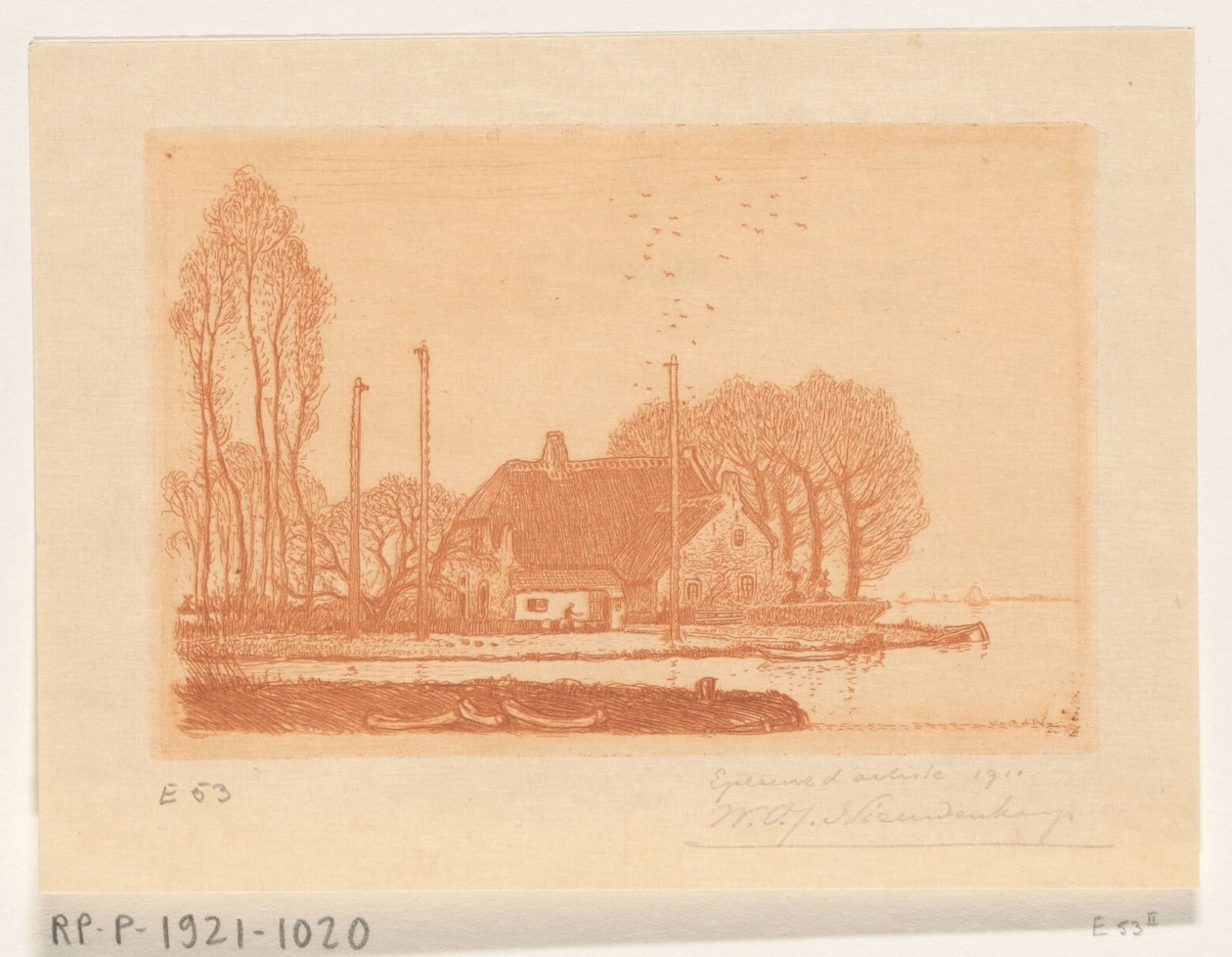 Haus am Wasser in Oude Wetering von Wijnand Otto Jan Nieuwenkamp (signed by artist)