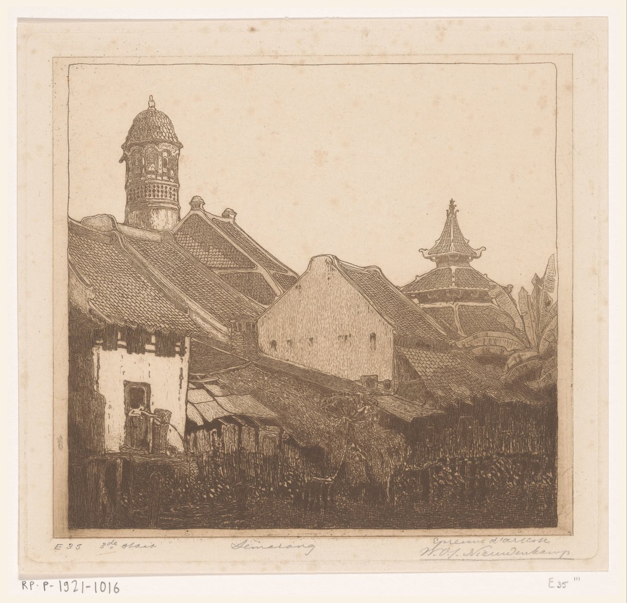 Häuser am Wasser in Semarang von Wijnand Otto Jan Nieuwenkamp (signed by artist)