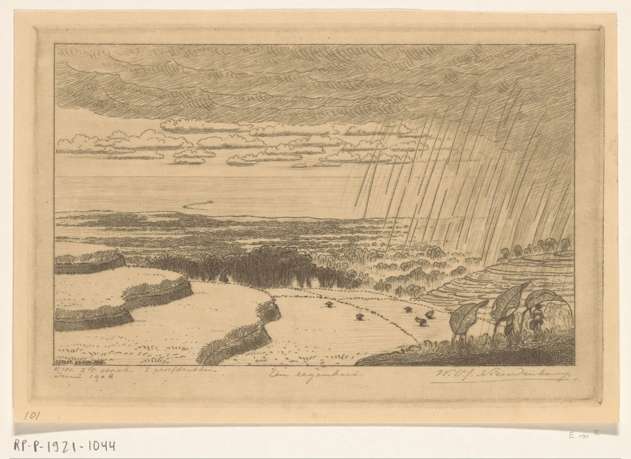 Regenschauer über den Reisfeldern bei Gitgit auf Bali von Wijnand Otto Jan Nieuwenkamp (signed by artist)