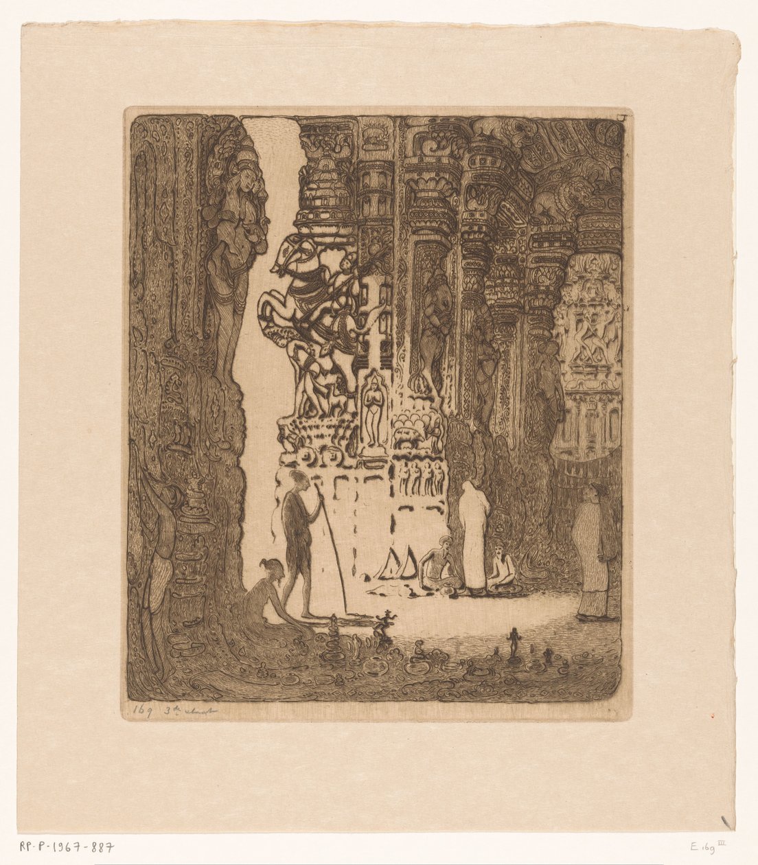 Gebeeldhouwde Säulen in einer Basar in Madurai von Wijnand Otto Jan Nieuwenkamp