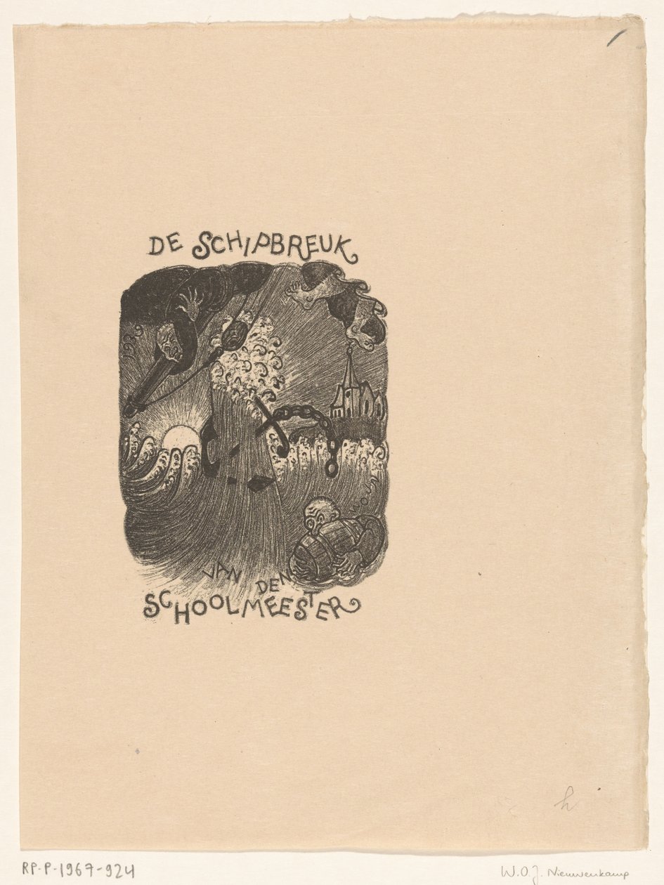 Entwurf einer Titelseite für: De Schoolmeester, De schipbreuk von Wijnand Otto Jan Nieuwenkamp