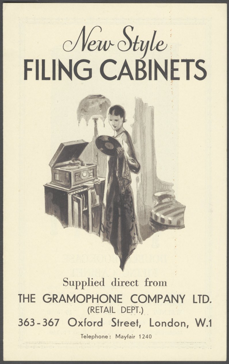 Die Aktenschränke der Gramophone Company, 1920er Jahre von Wilfred Fryer, Curtis Advertising Agency