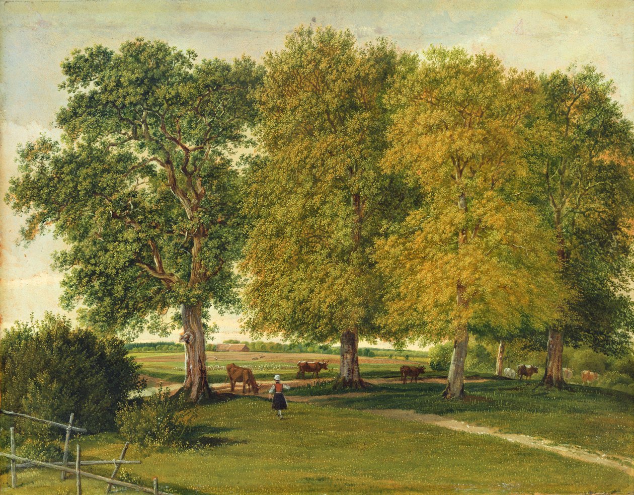 Hirte mit Vieh unter herbstlichen Bäumen von Wilhelm Alexander Kobell