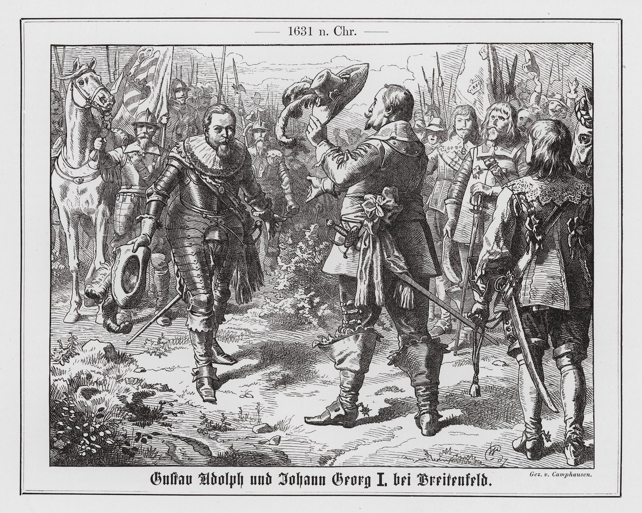Gustav II. Adolf, König von Schweden, und Johann Georg I., Kurfürst von Sachsen, vor der Ersten Schlacht bei Breitenfeld von Wilhelm Camphausen