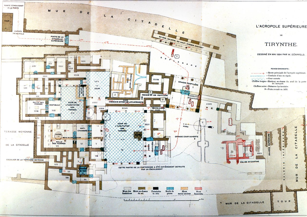 Karte der antiken Stadt Griechenlands Tiryns, Heinrich Schliemann, Paris von Wilhelm Doerpfeld