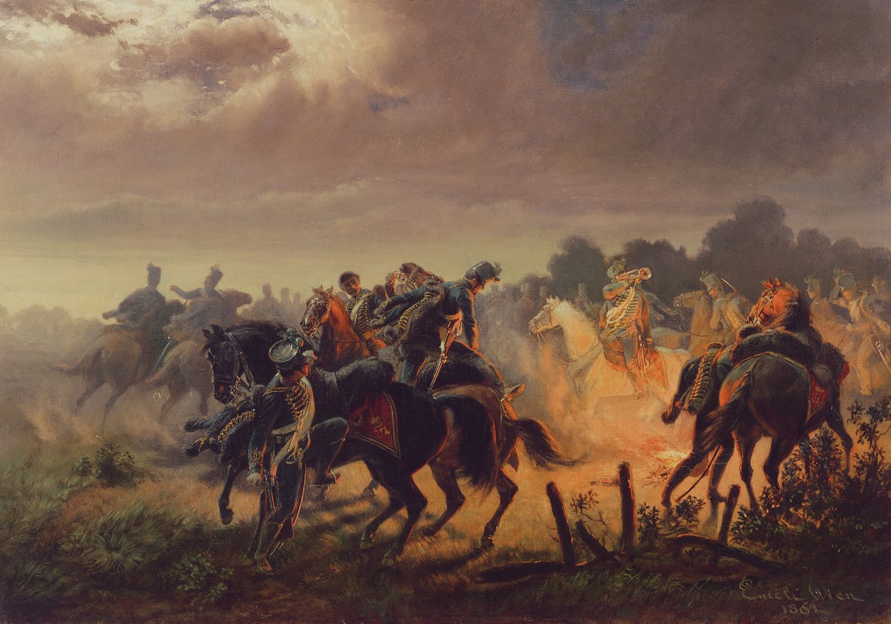 Nachtalarm, Husarenposten im Italienfeldzug 1848-49, 1862 von Wilhelm Emele