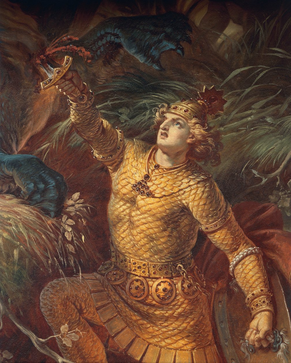 Sigurd tötet den Drachen Fafnir mit dem Gram-Schwert, Detail aus der Sigurd-Saga, Untere Halle, ca. 1882-83 (Detail) von Wilhelm Hauschild