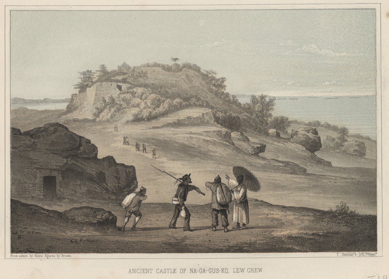 Altes Schloss von Na-Ga-Gus-Ko, Lew Chew, 1855 von Wilhelm Joseph Heine
