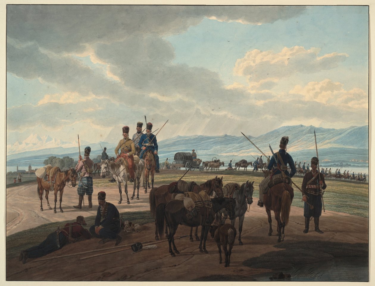 Russische Kosaken auf dem Marsch von Wilhelm Kobell Ritter von