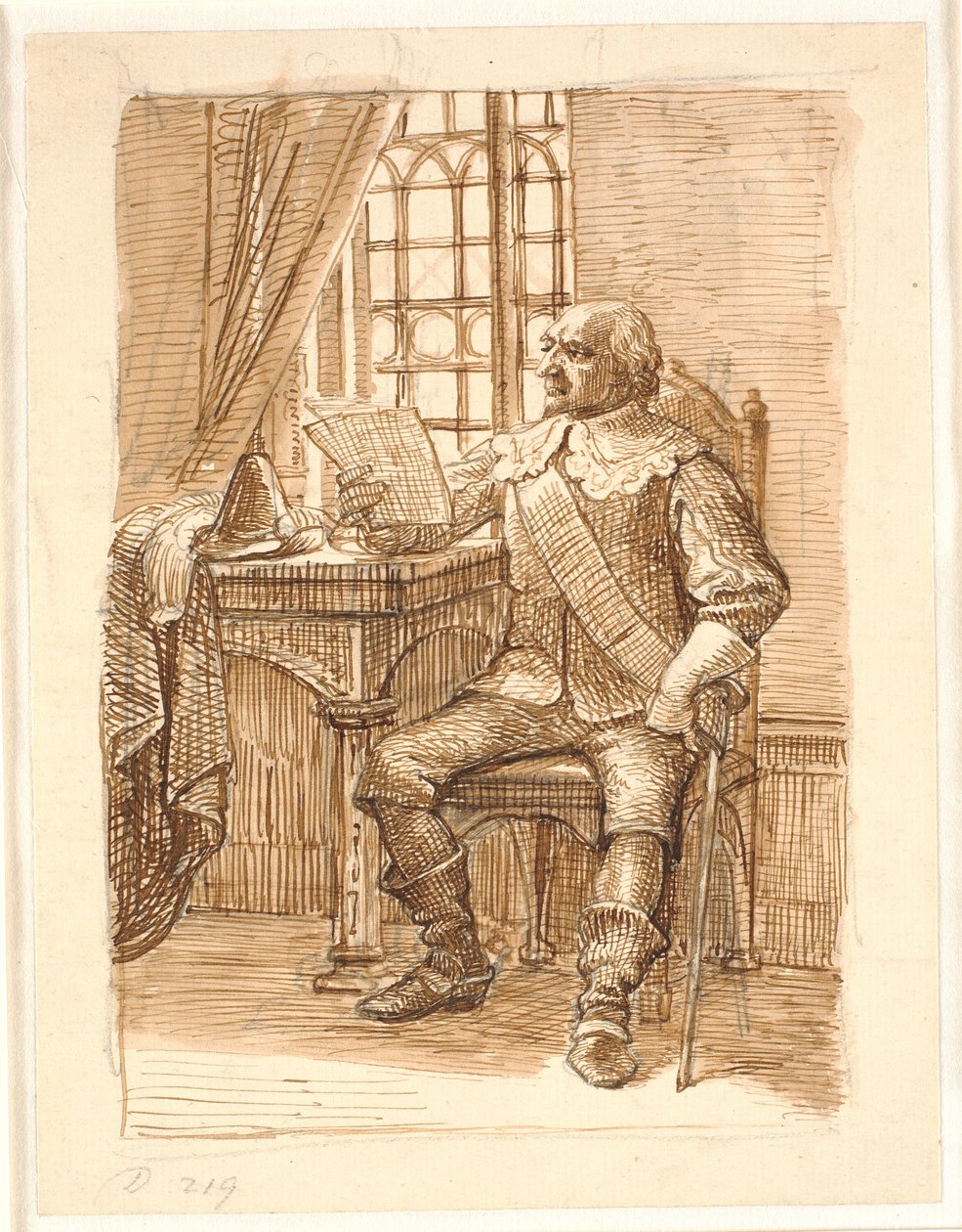 Adelsmann aus der Zeit von Chr. 4. sitzt und liest einen Brief von Wilhelm Marstrand
