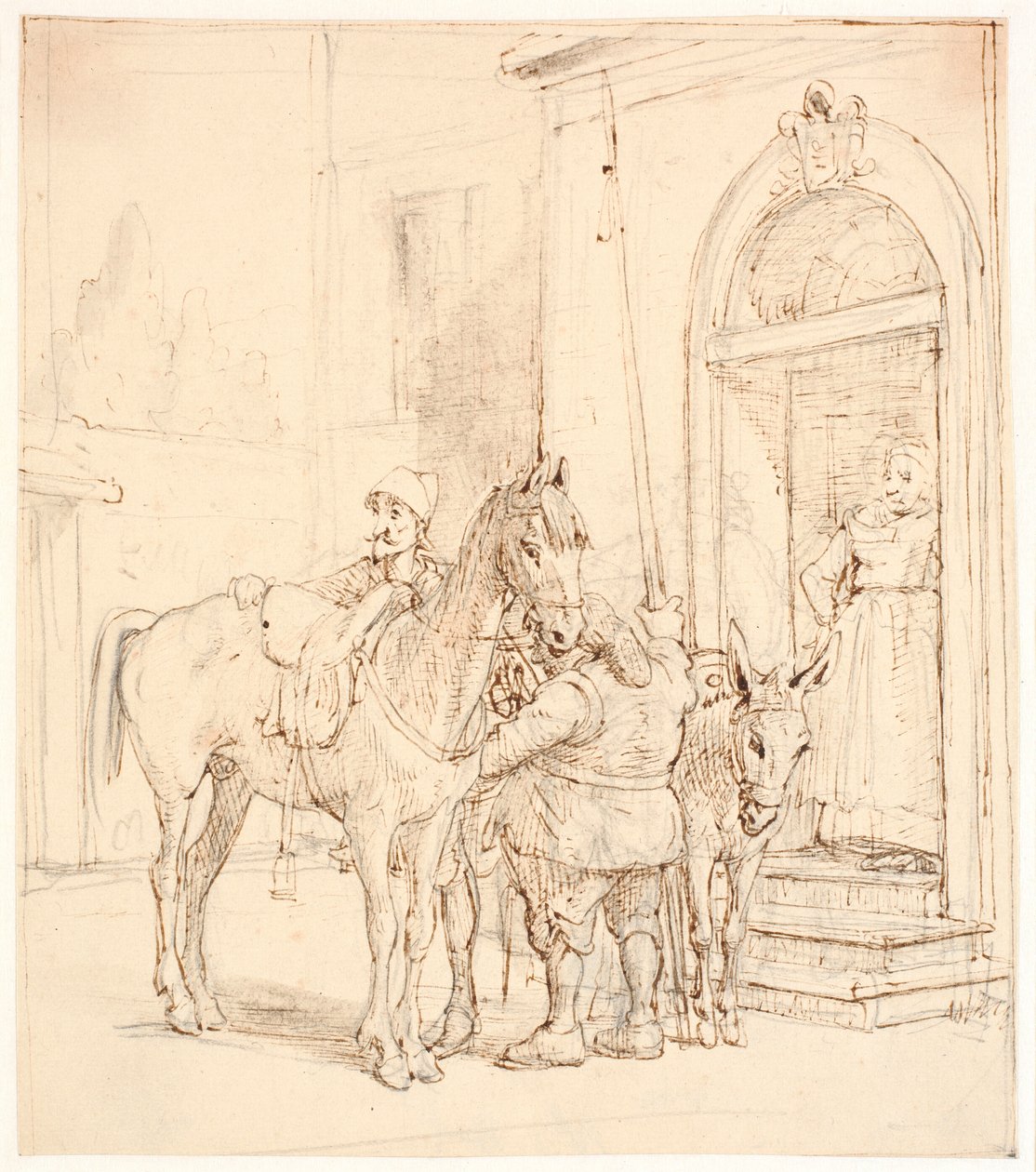 Don Quixote und Sancho Pansa vor dem Wirtshaus von Wilhelm Marstrand