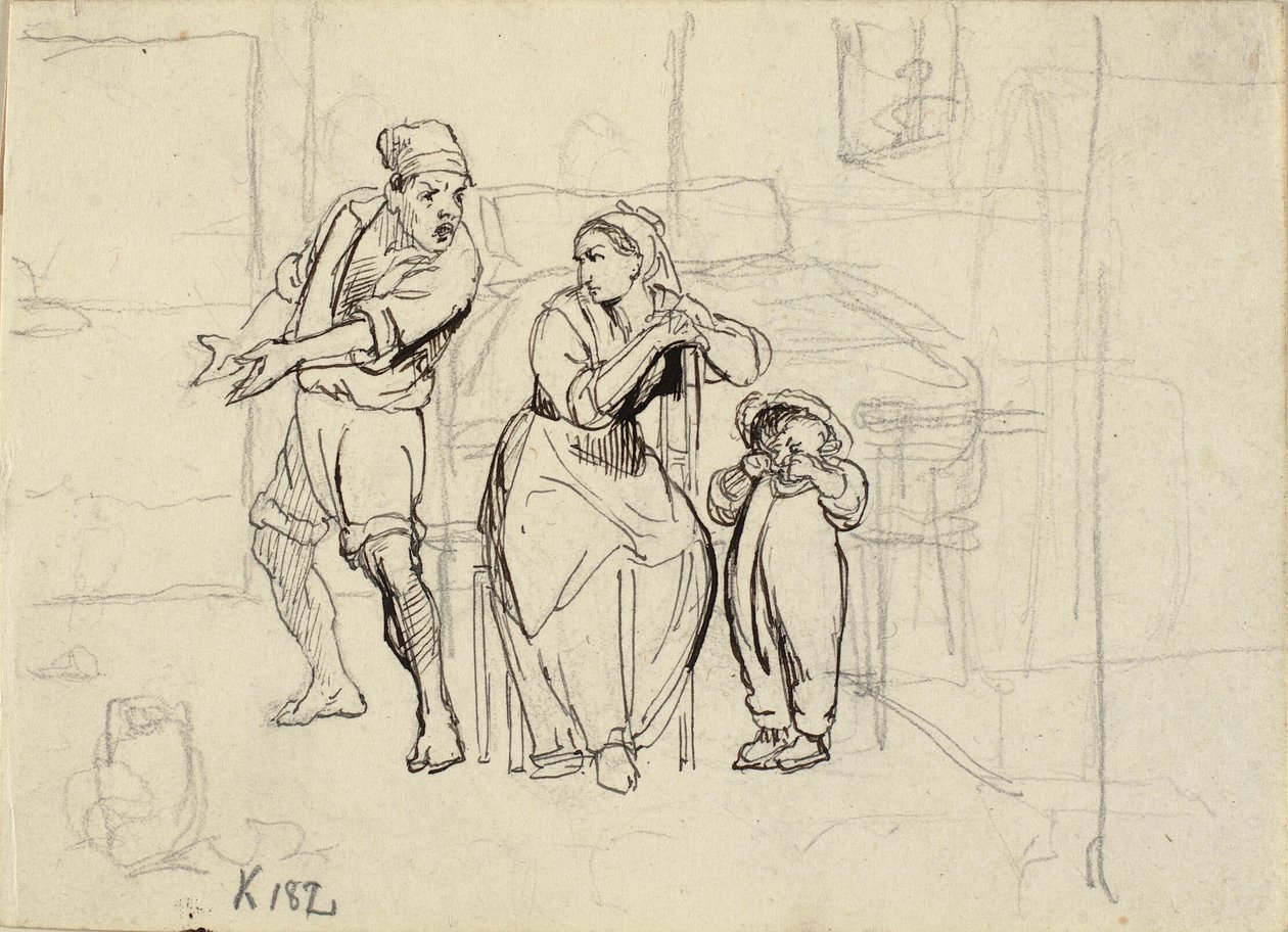 Ein Mann schimpft mit der Frau und dem kleinen Jungen von Wilhelm Marstrand