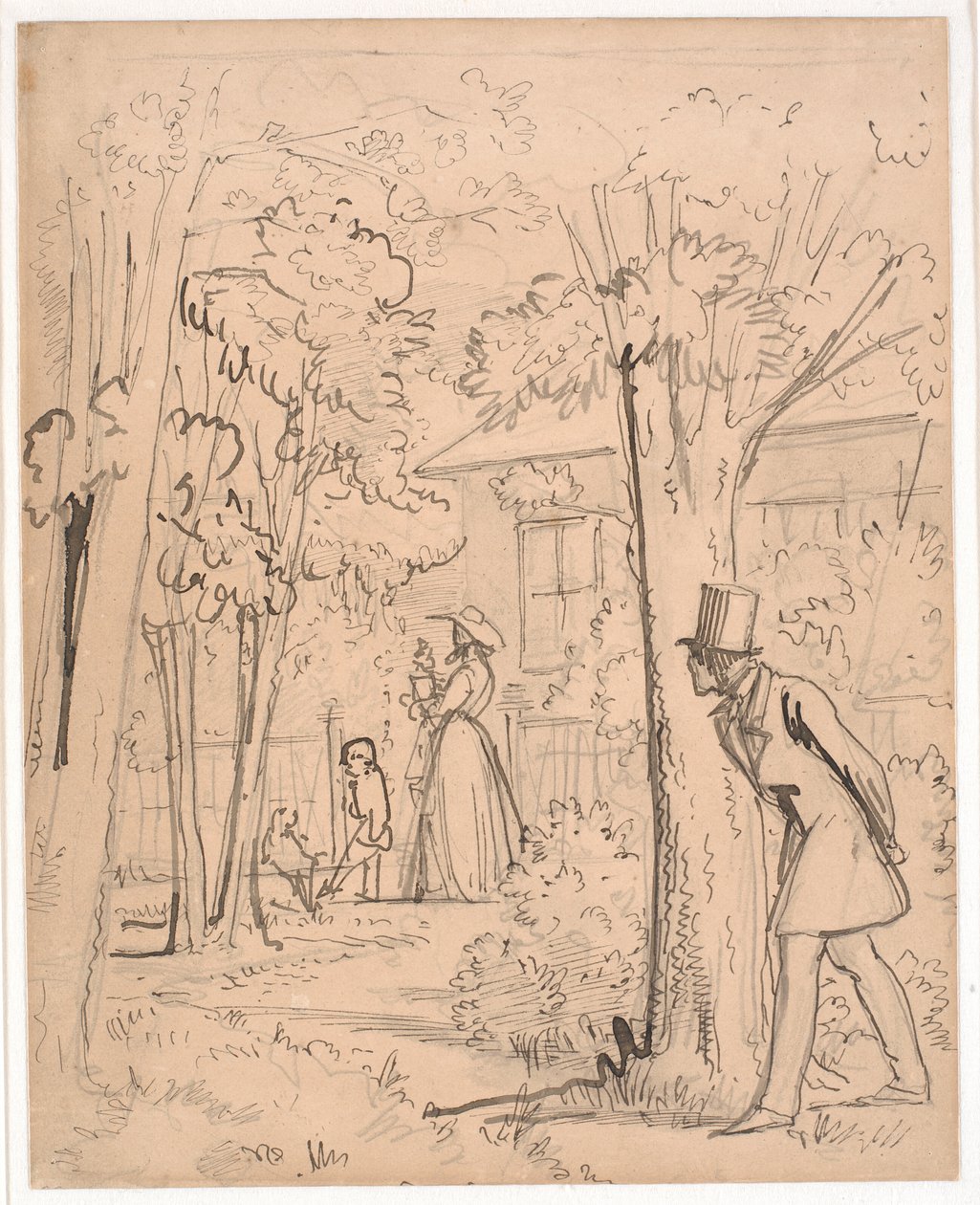 Junger Mann beobachtet im Garten die Geliebte (auf der Lauer) von Wilhelm Marstrand