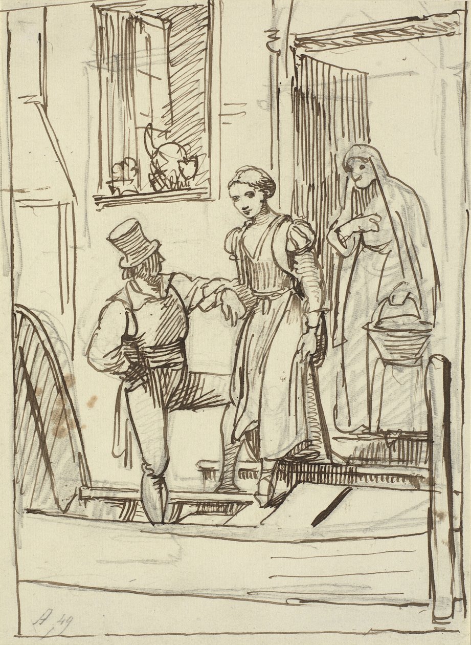 Junges Mädchen und alte Frau werden von einem Mann in eine Gondel geholfen von Wilhelm Marstrand