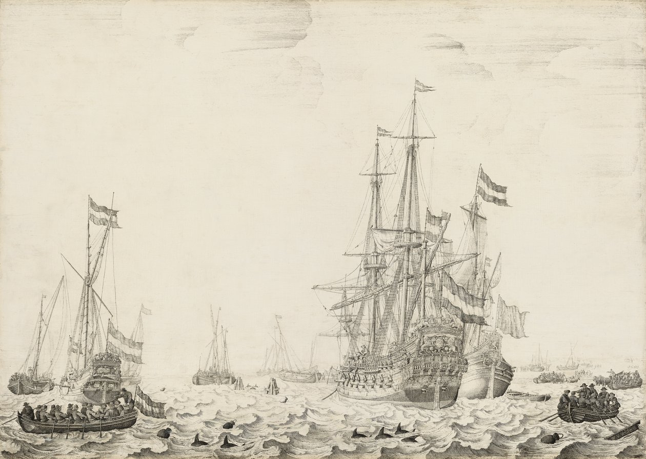 Niederländische Schiffe in Küstennähe, frühe 1650er von Willem van de Velde