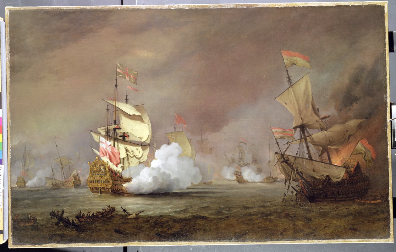 Seeschlacht der Englisch-Niederländischen Kriege, ca. 1700 von Willem van de Velde the Younger