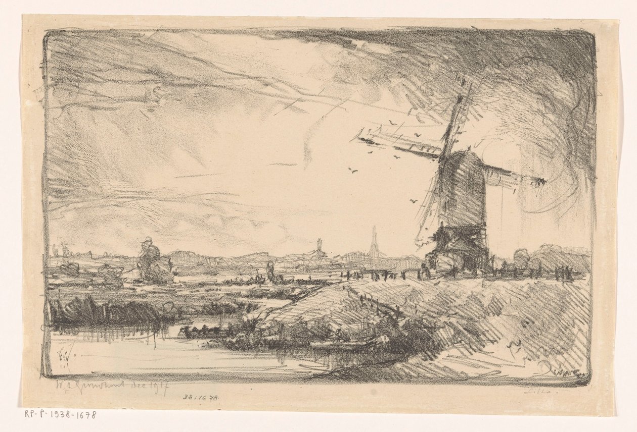 Landschaft mit Mühle bei Leiden von Willem Adrianus Grondhout (signed by artist)
