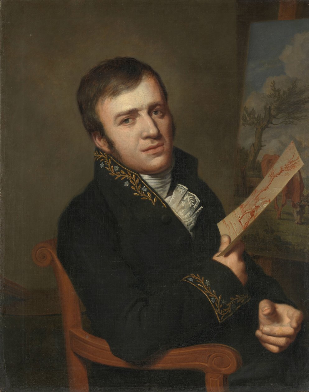 Jan (Baptist) Kobell II (1778-1814), Maler, in der Uniform eines Mitglieds des Königlichen Instituts für Wissenschaft, Literatur und die Schönen Künste von Willem Bartel van der Kooi