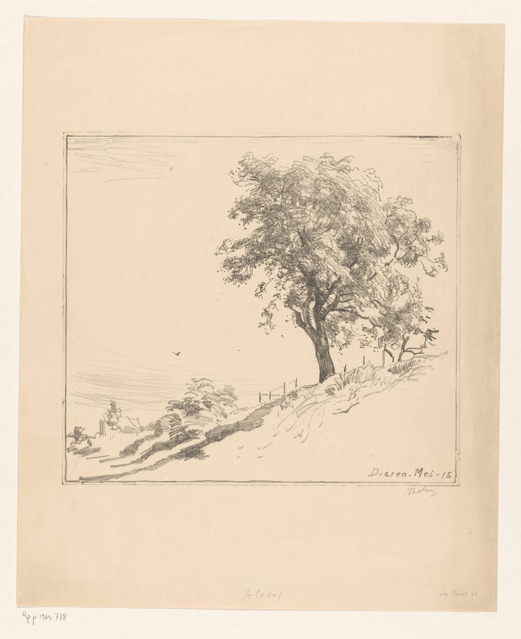 Landschaft mit Baum auf einem Deich in Dieren von Willem Bastiaan Tholen (signed by artist)