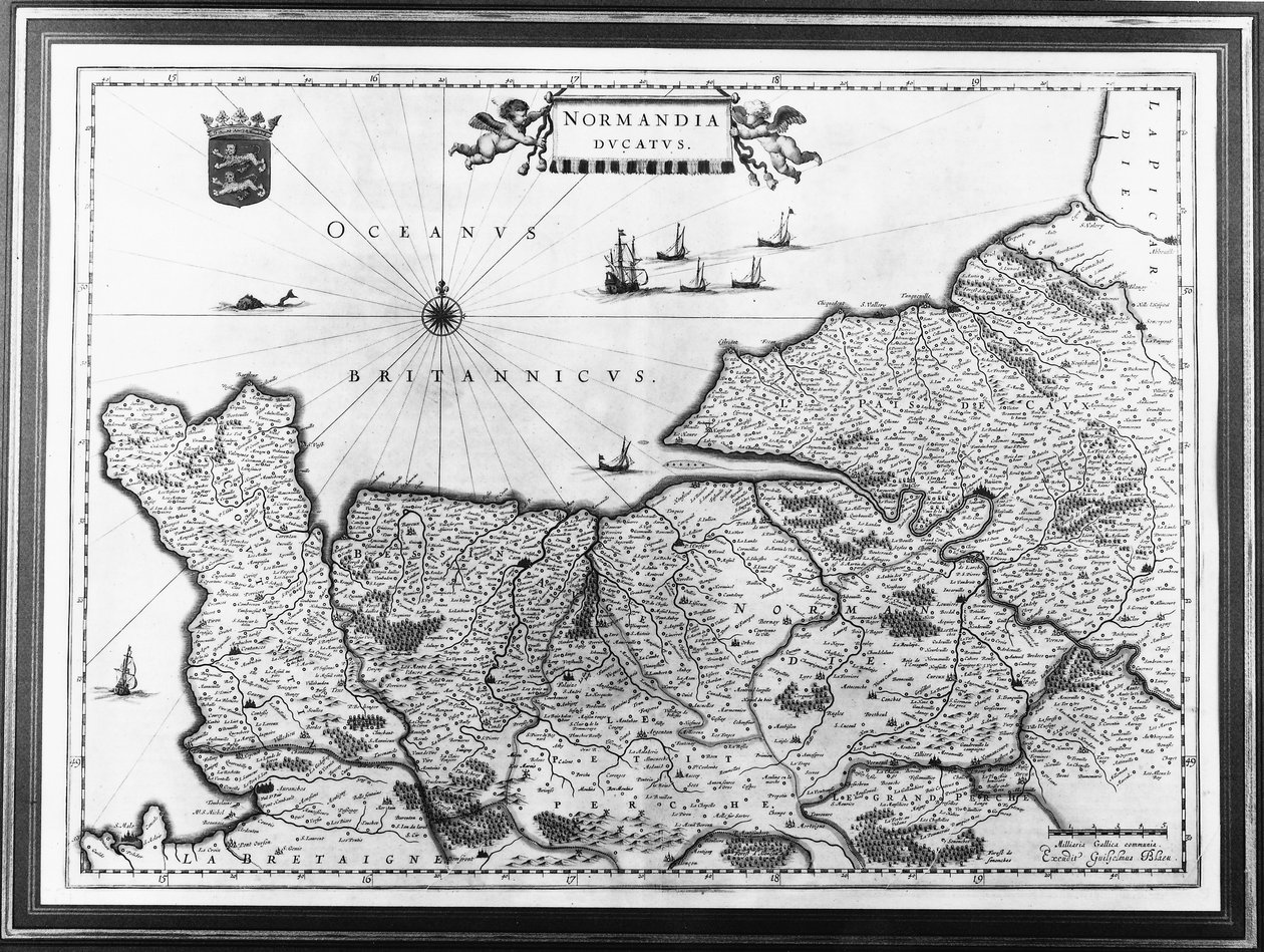 Karte der Normandie nach einer Illustration aus Theatrum Orbis Terrarum sive Atlas Novus von Willem und Joan Blaeu, Tafel darstellend Normandia Ducatus von Willem Blaeu
