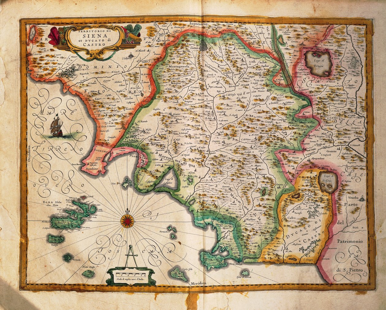 Karte der Grenzen von Siena, aus Regionum Italiae von Willem Blaeu, Gravur von Willem Blaeu