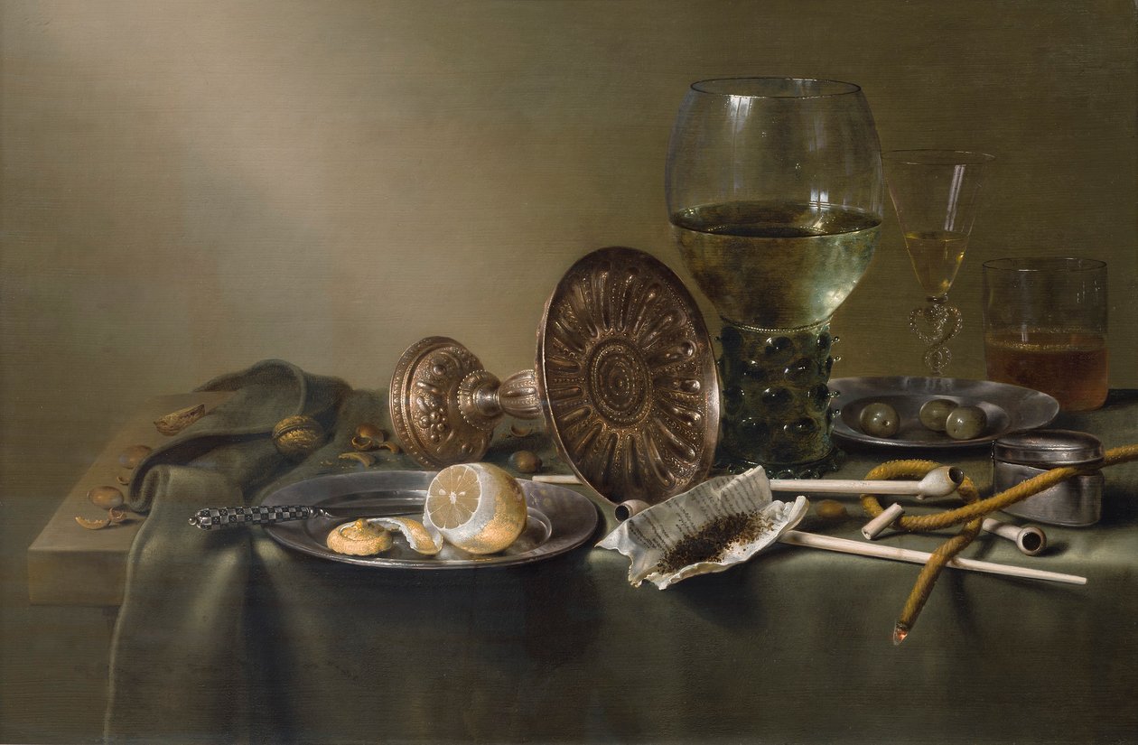 Stillleben mit Gläsern und Tabak von Willem Claesz. Heda