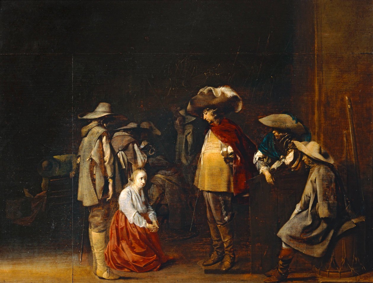 Wachposten mit Frau, die die Soldaten anfleht, auch genannt Die Marodeure von Willem Cornelisz Duyster