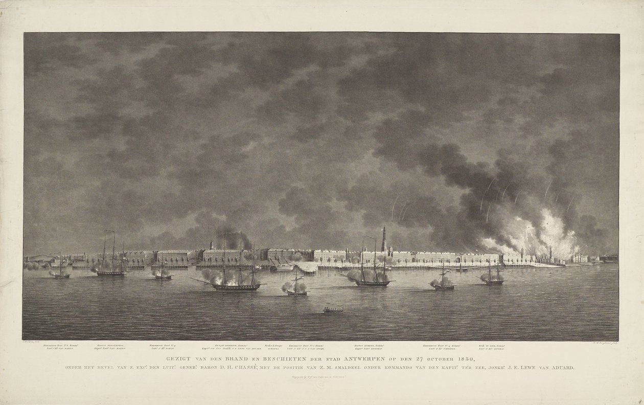 Ansicht des Brandes und Beschusses der Stadt Antwerpen am 27. Oktober 1830, unter dem Befehl von S. Exz. Lt. Gen. Baron D.H. Chassé von Willem Hendrik Hoogkamer