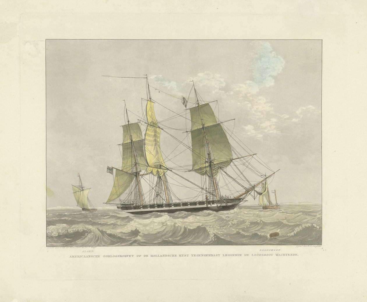 Segelschiff, Schaluppe und Lotsenboot auf dem Wasser von Willem Hendrik Hoogkamer