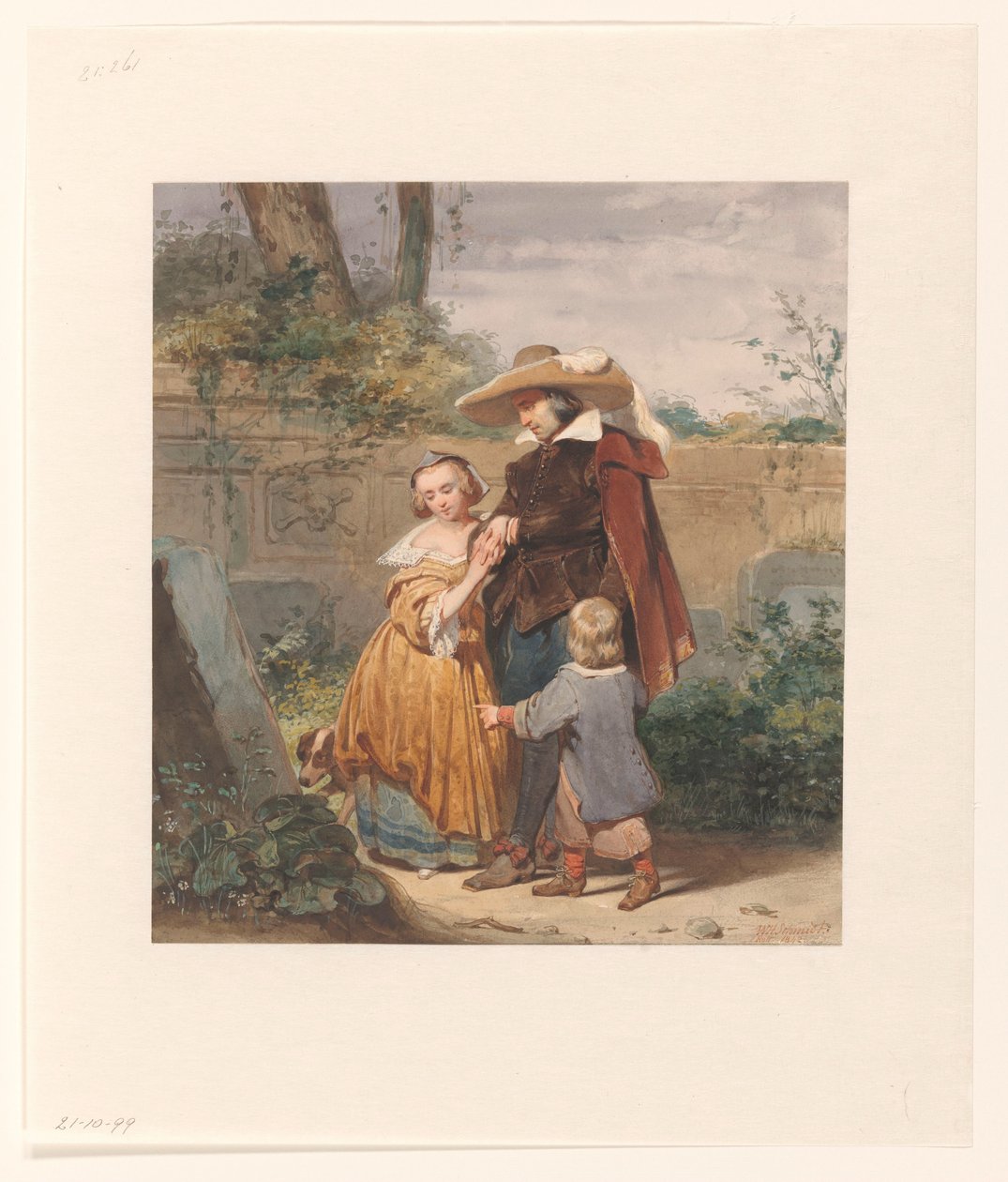 Ein Vater mit zwei Kindern am Grab der Mutter von Willem Hendrik Schmidt