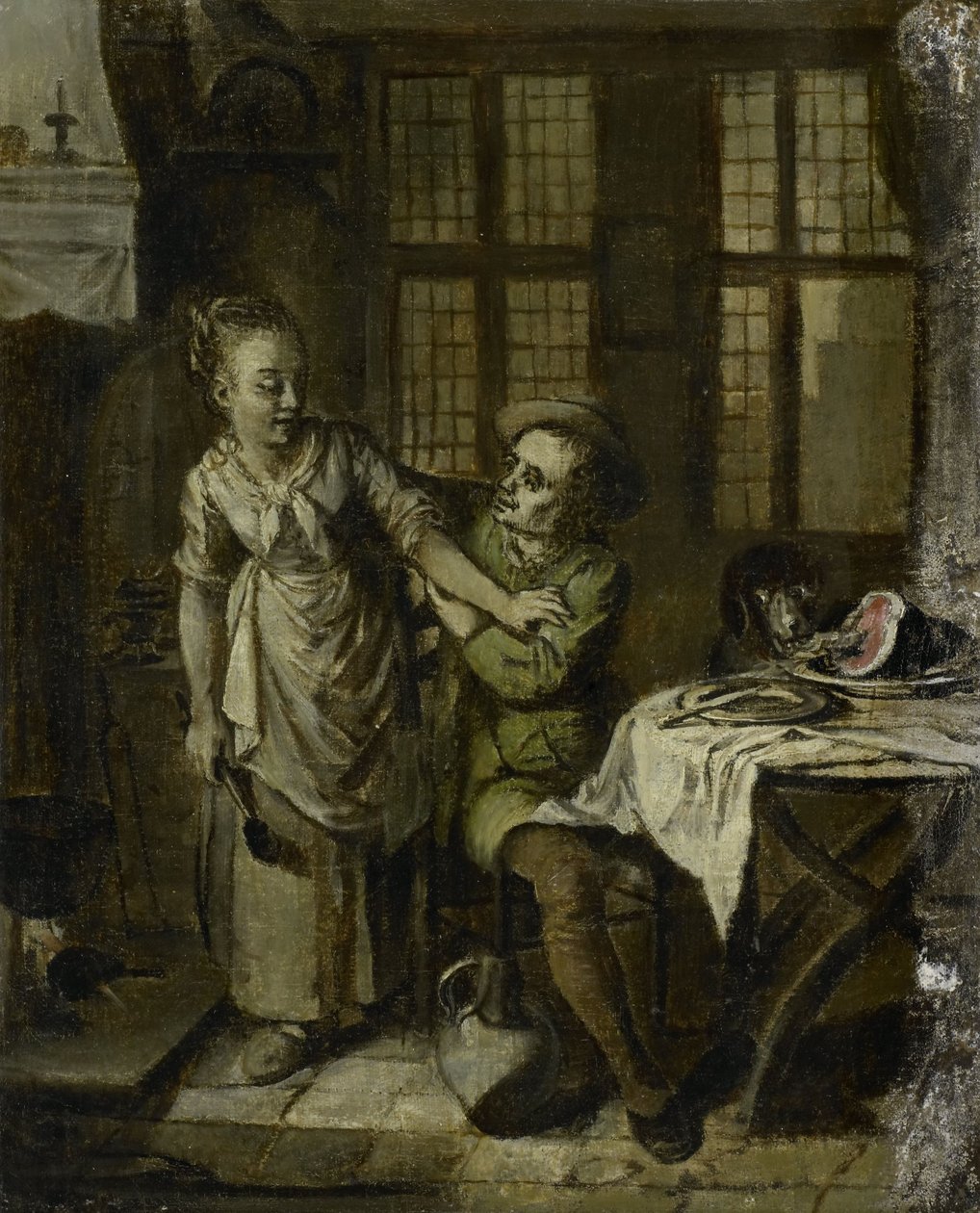 Galante Szene in einer Kücheninnenansicht von Willem Joseph Laquy
