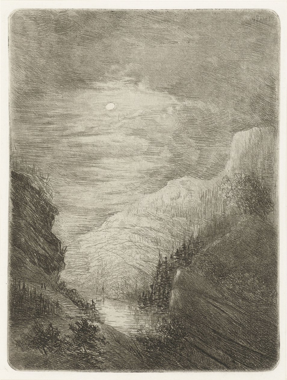 Berglandschaft mit Fluss im Mondlicht von Willem Matthias Jan van Dielen