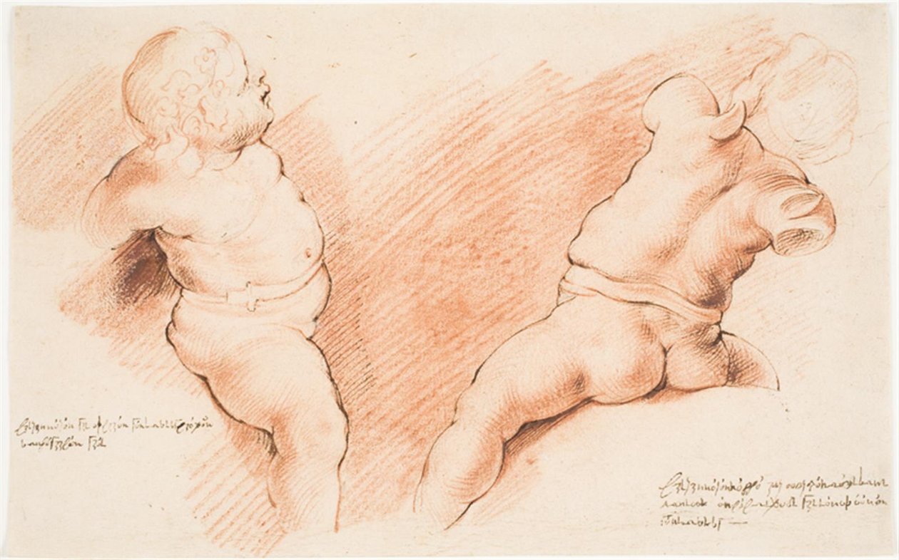 Kentaur von Amor besiegt. Antike Skulpturgruppe. Zwei Studien von Amor, eine von rechts, die andere von hinten von Willem Panneels