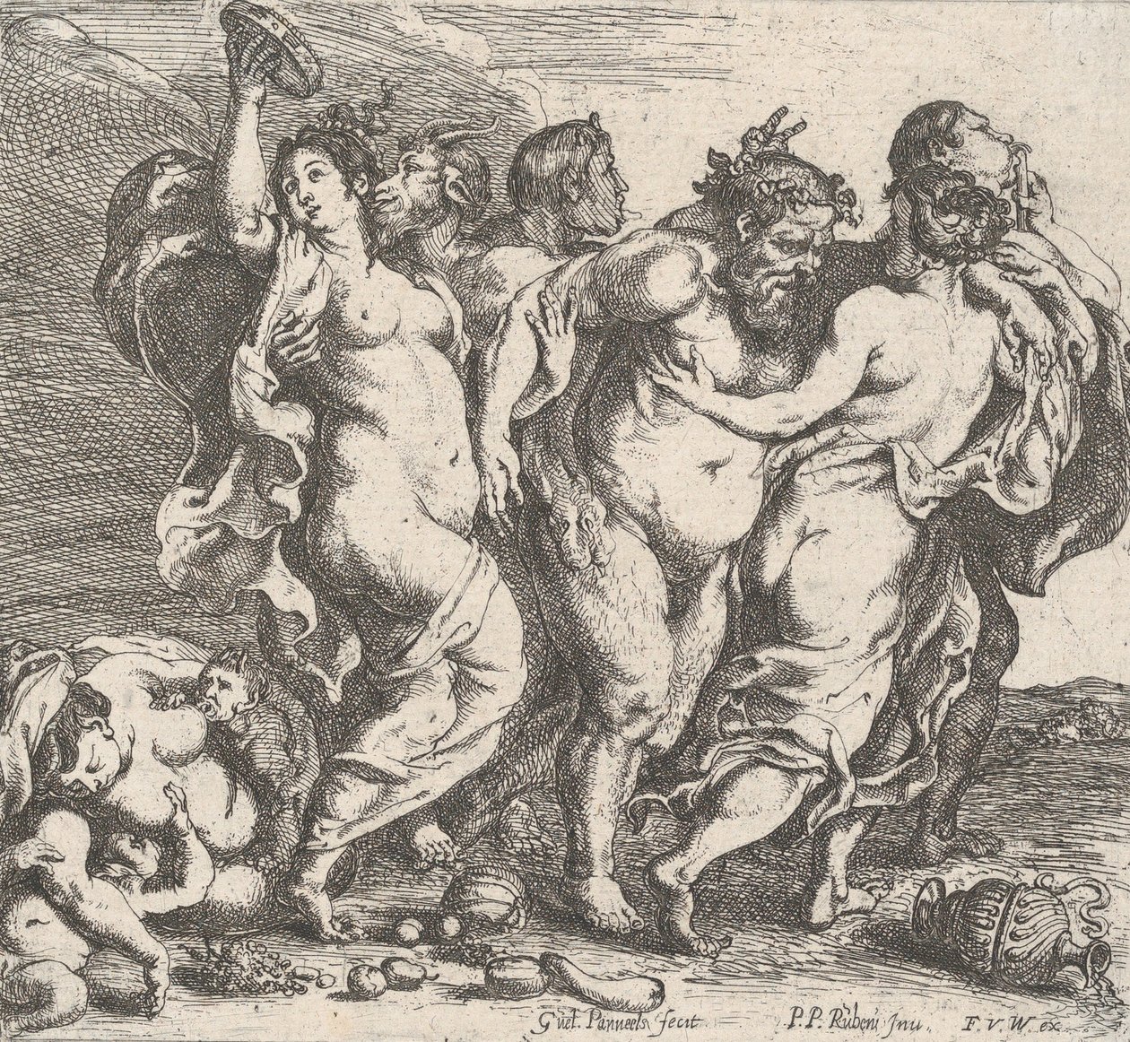 Der betrunkene Silen, begleitet von Nymphen und Satyrn, 1632 von Willem Panneels