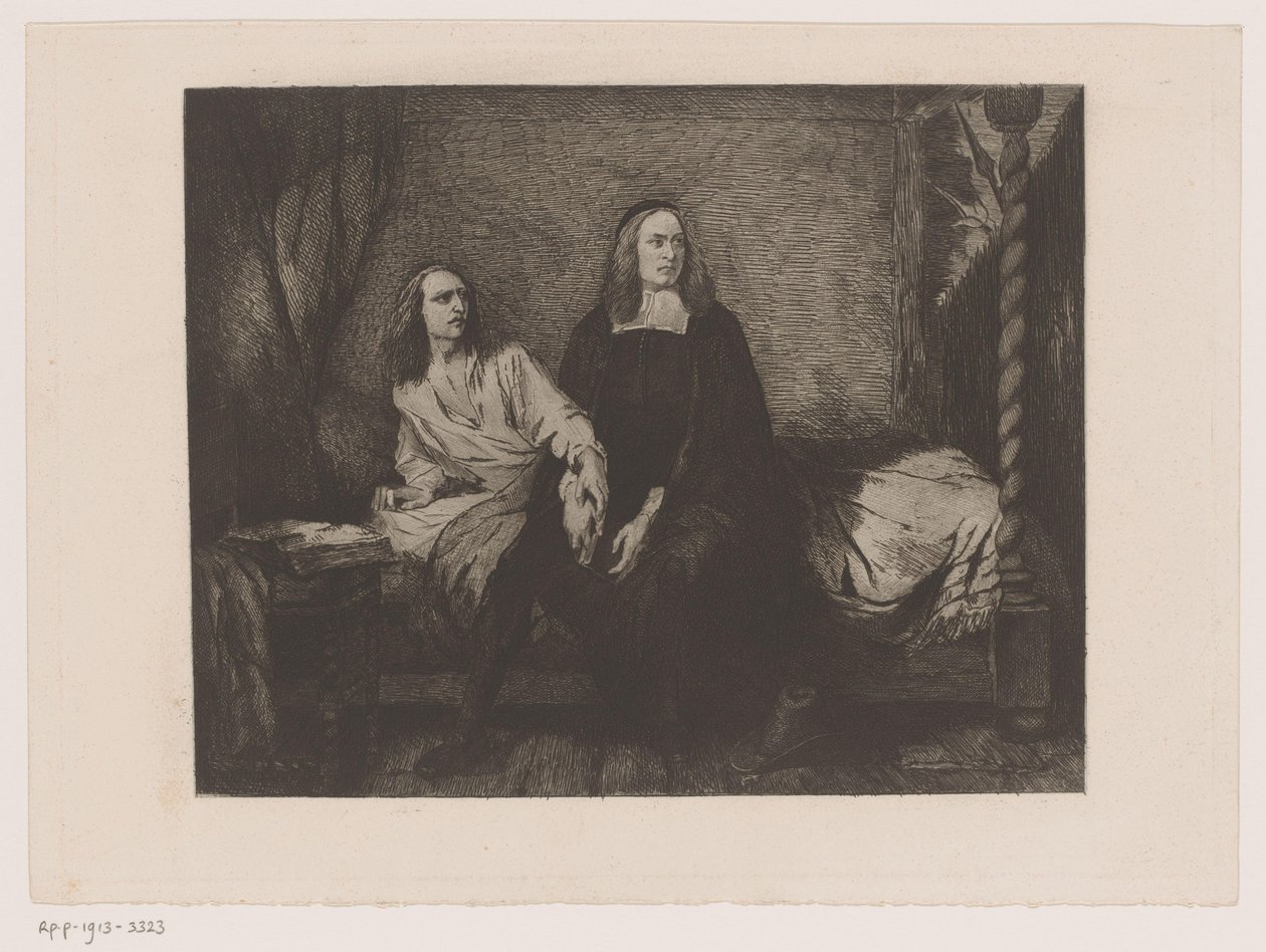 Gebroeders de Witt sitzend auf einem Bett im Gefängnistor von Willem Philip van der Veken (attributed to)