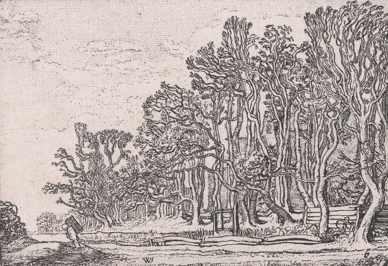 Zwei Plankenhecken, aus Verscheyden Landtschapjes Verschiedene kleine Landschaften, Platte 6,..., ca. 1616. von Willem Pietersz. Buytewech